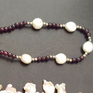 Burgundy small beaded necklace w/genuine Seed Pearls